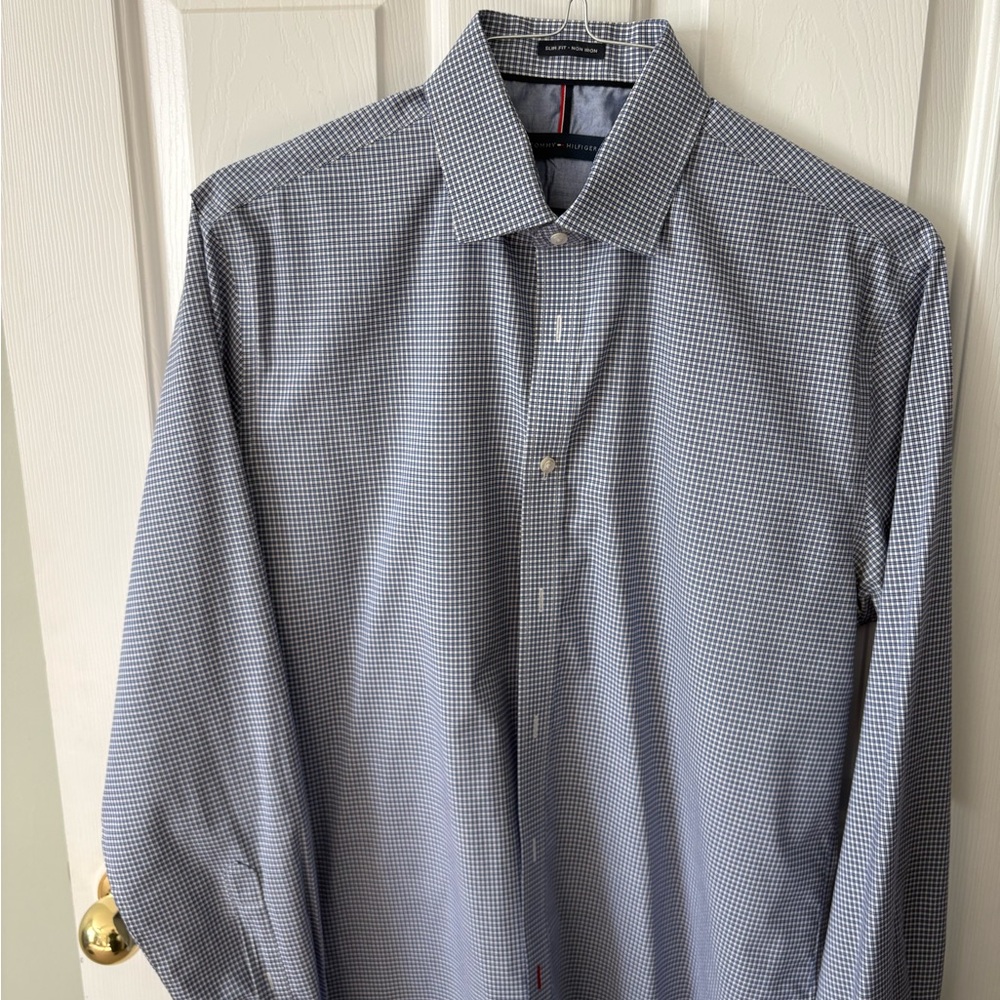 Tommy Hilfiger Navy and White Plaid Shirt